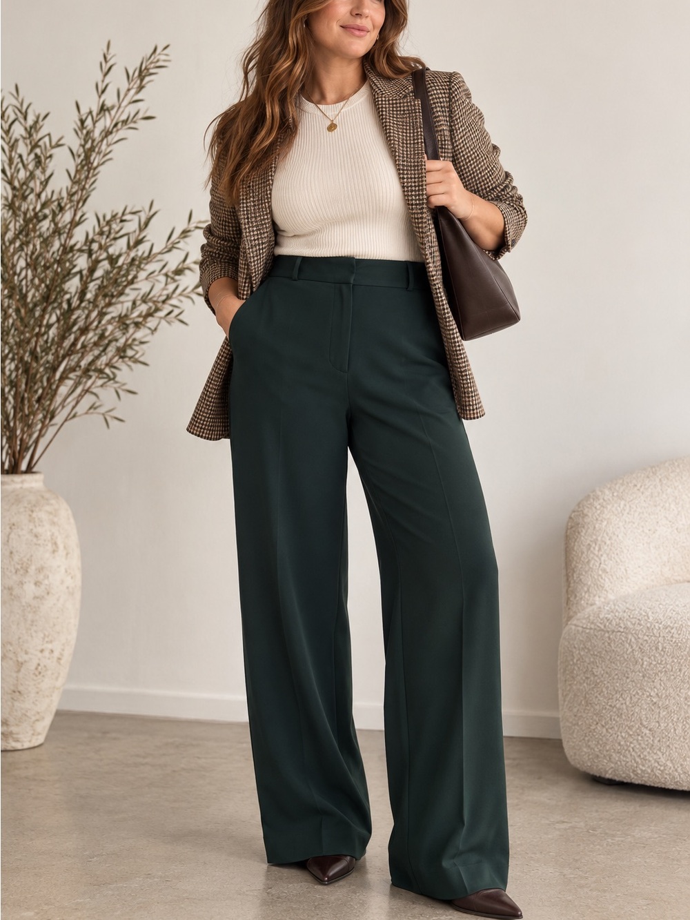 Babaton Aritzia Forest Green High Rise Wide Leg Trousers 31” Inseam